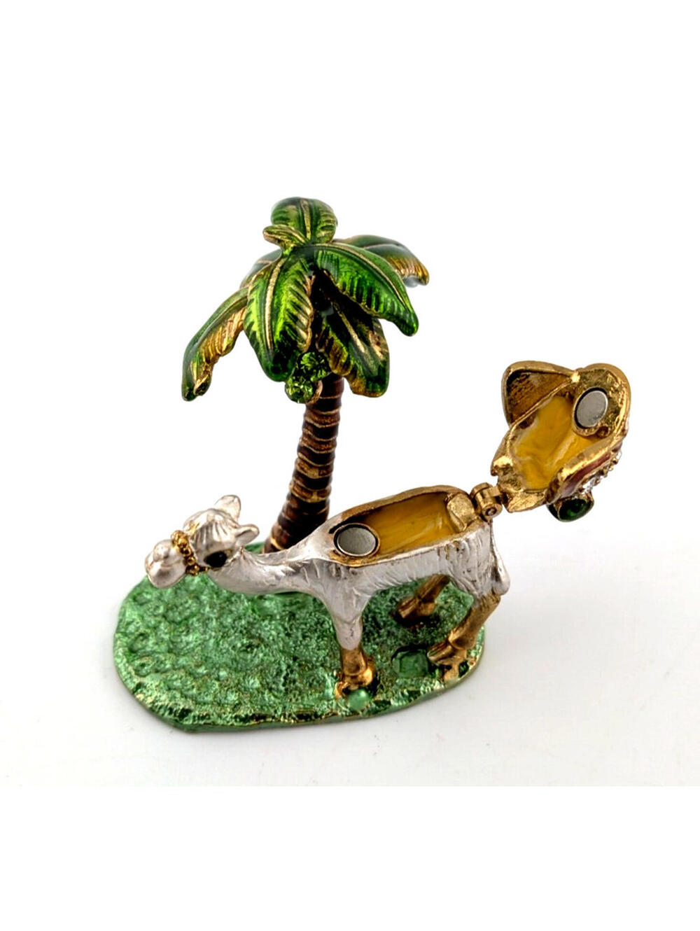 VTG Jeweled Enamel Camel/Palm Tree Desert TRINKET/PILL BOX Hinged Cloisonn-Style - Picture 3 of 11